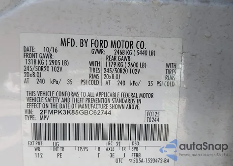 2016 Ford Edge Titanium from USA, damaged, VIN 2FMPK3K85GBC62744
